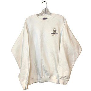 RARE Vintage 90s Hanes Ultimate Cotton Men's L White Crew Sweatshirt Printed GUC